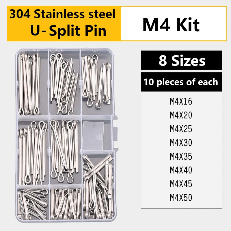 Stainless Steel U R Shape Split Cotter Clip Pins Set Spring Dowel Tension Roll Pin Assortment Kit Fastener Fitting