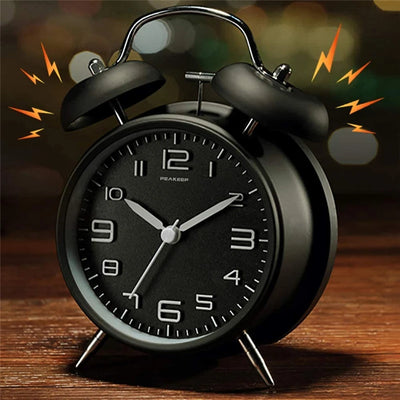 4 Inch Twin Bell Loud Alarm Clock Metal Frame 3D Dial with Backlight Battery Operate Desk Table Alarm Clock For Home and Office