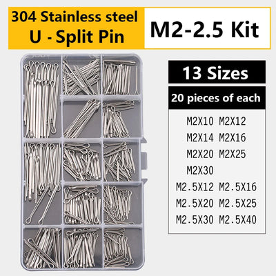 Stainless Steel U R Shape Split Cotter Clip Pins Set Spring Dowel Tension Roll Pin Assortment Kit Fastener Fitting