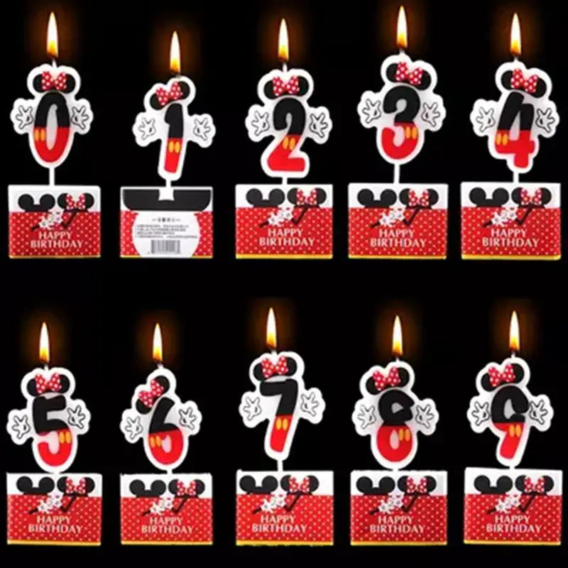 Hot Happy Birthday Number 0-9 Candles Cartoon Mickey Minnie Mouse Candle Cake Cupcake Topper Party Decoration Supplies DIY Gifts