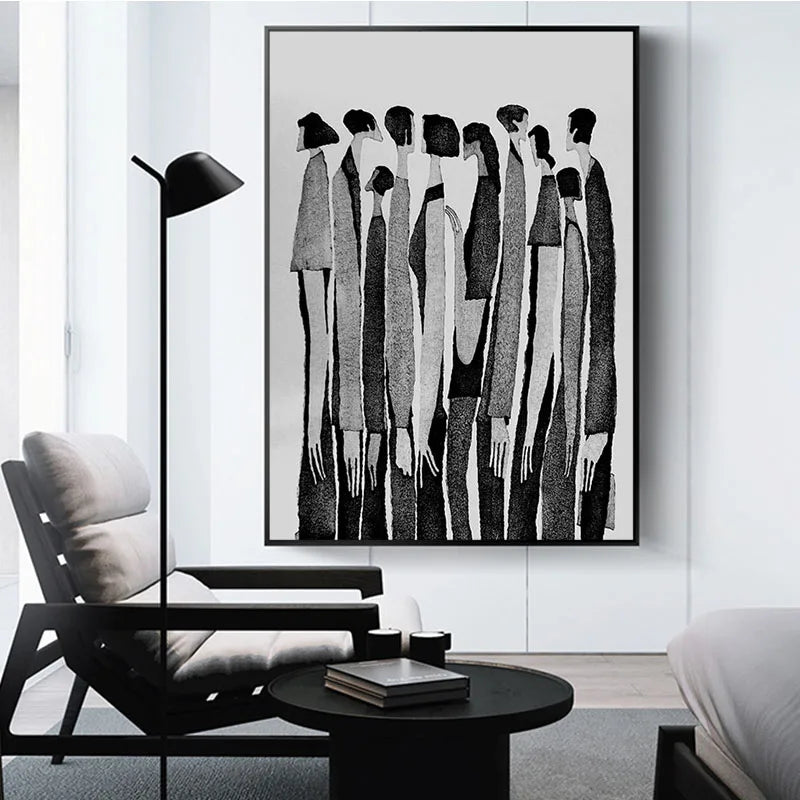 Modern Black White Abstract Characters Fashion Canvas Paintings Posters and Prints Wall Art Pictures for Living Room Home Decor