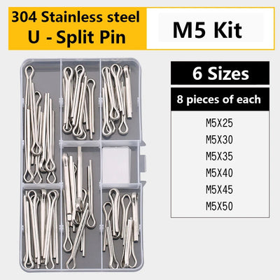 Stainless Steel U R Shape Split Cotter Clip Pins Set Spring Dowel Tension Roll Pin Assortment Kit Fastener Fitting