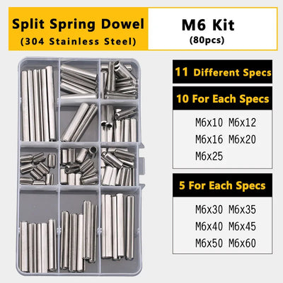 Split Spring Dowel Tension Roll Pin, Cylindrical Dowel Pin Split Pins Clip Cotter Pin Split Spring Pin  Combination Set/Kit