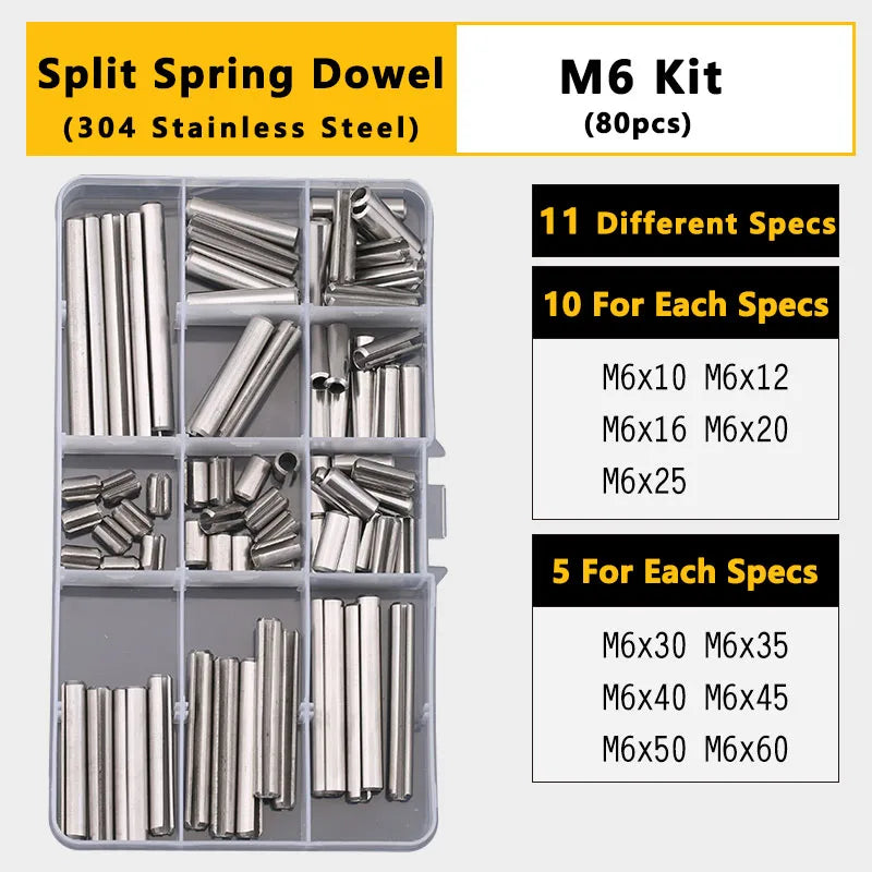 Split Spring Dowel Tension Roll Pin, Cylindrical Dowel Pin Split Pins Clip Cotter Pin Split Spring Pin  Combination Set/Kit