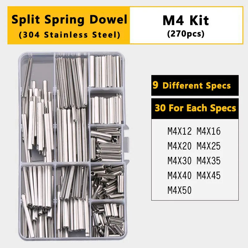 Split Spring Dowel Tension Roll Pin, Cylindrical Dowel Pin Split Pins Clip Cotter Pin Split Spring Pin  Combination Set/Kit