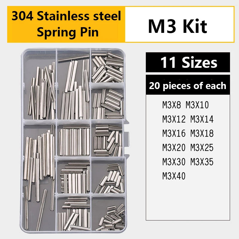 Stainless Steel U R Shape Split Cotter Clip Pins Set Spring Dowel Tension Roll Pin Assortment Kit Fastener Fitting