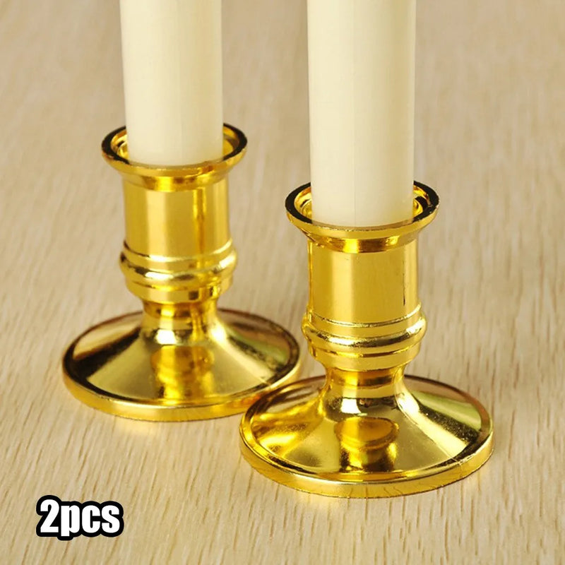 2pcs Traditional Shape Taper Standard Candle Holders Silver/Gold Candlestick Electronic Candles Wedding Dinner Home Decor