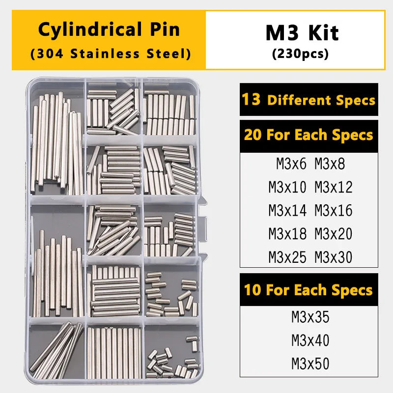 Split Spring Dowel Tension Roll Pin, Cylindrical Dowel Pin Split Pins Clip Cotter Pin Split Spring Pin  Combination Set/Kit