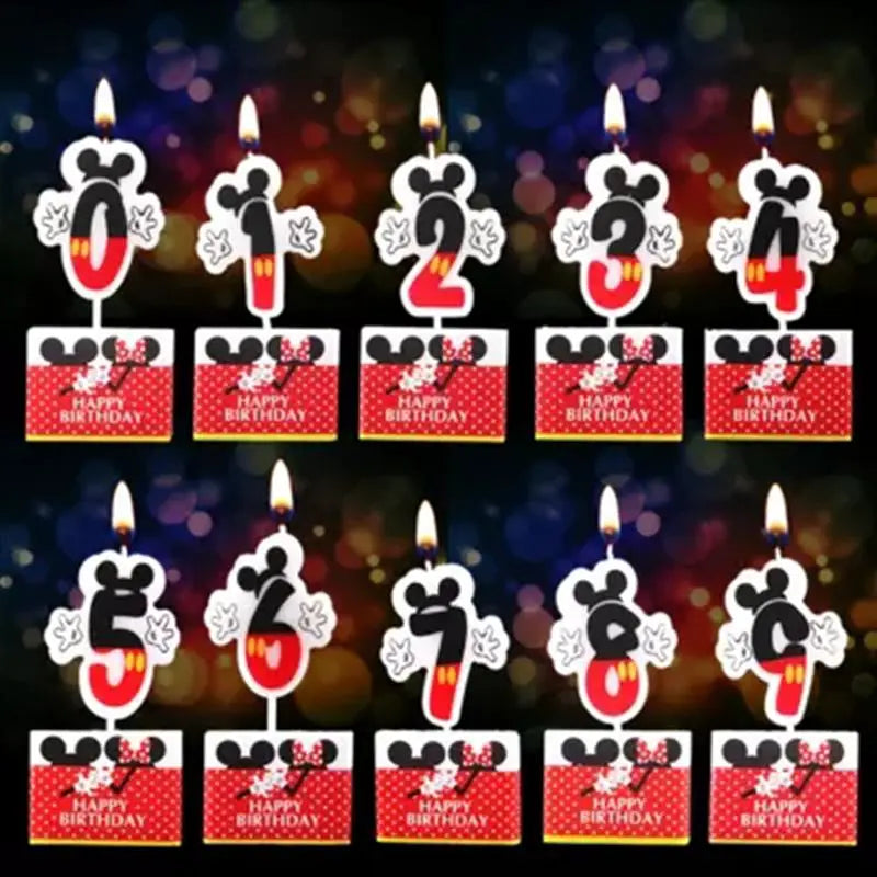 Hot Happy Birthday Number 0-9 Candles Cartoon Mickey Minnie Mouse Candle Cake Cupcake Topper Party Decoration Supplies DIY Gifts