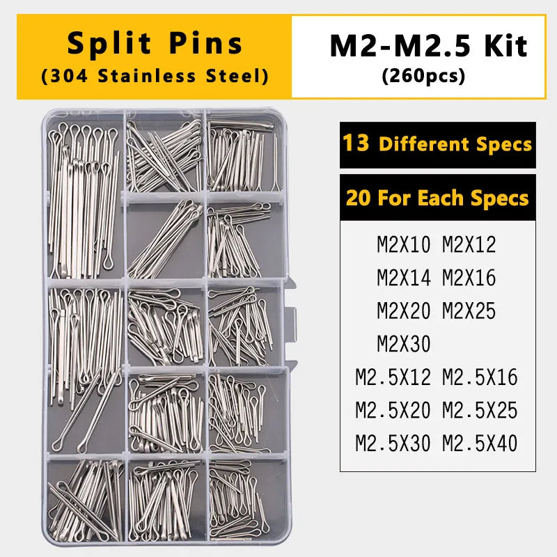 Split Spring Dowel Tension Roll Pin, Cylindrical Dowel Pin Split Pins Clip Cotter Pin Split Spring Pin  Combination Set/Kit