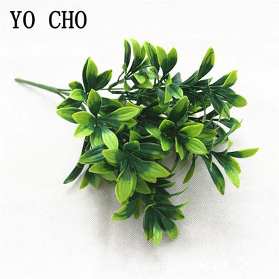 YO CHO Artificial Plants Plastic Twigs Green Grass Fake Plants Twigs Leaves Grass Flower Arrangement Wedding Party Home Decor