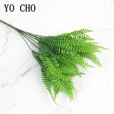 YO CHO Artificial Plants Plastic Twigs Green Grass Fake Plants Twigs Leaves Grass Flower Arrangement Wedding Party Home Decor