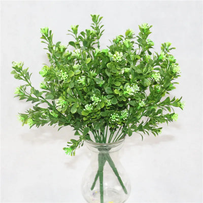 YO CHO Artificial Plants Plastic Twigs Green Grass Fake Plants Twigs Leaves Grass Flower Arrangement Wedding Party Home Decor