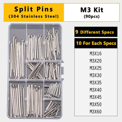 Split Spring Dowel Tension Roll Pin, Cylindrical Dowel Pin Split Pins Clip Cotter Pin Split Spring Pin  Combination Set/Kit