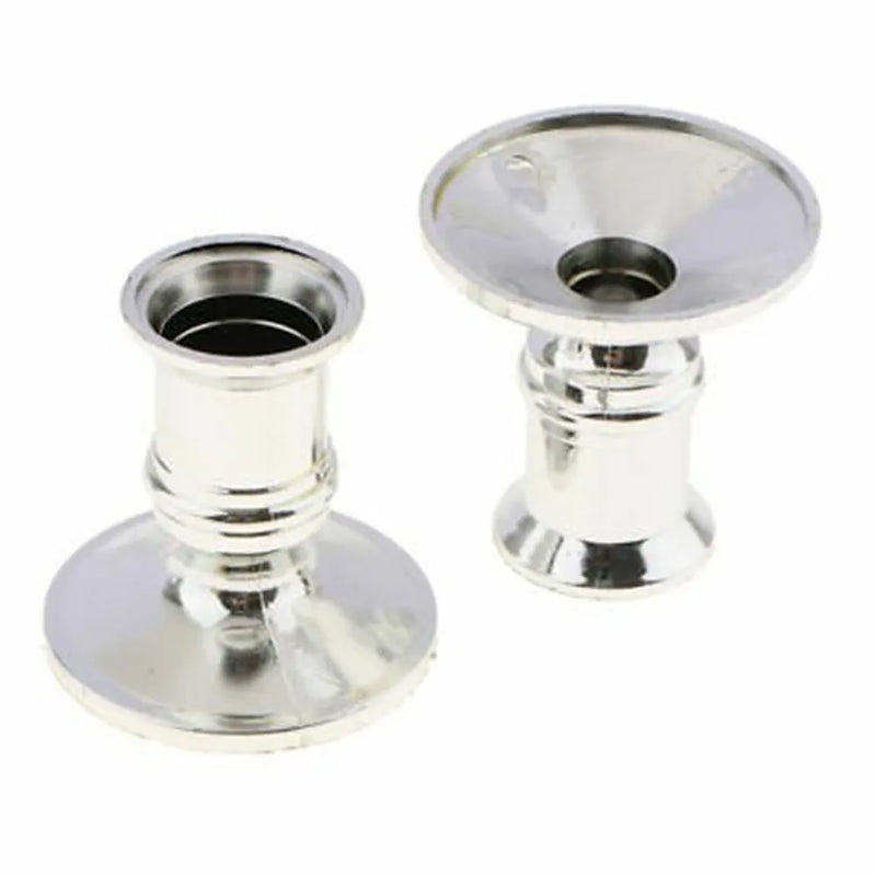 2pcs Traditional Shape Taper Standard Candle Holders Silver/Gold Candlestick Electronic Candles Wedding Dinner Home Decor