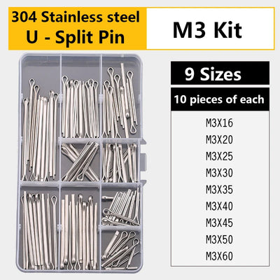 Stainless Steel U R Shape Split Cotter Clip Pins Set Spring Dowel Tension Roll Pin Assortment Kit Fastener Fitting