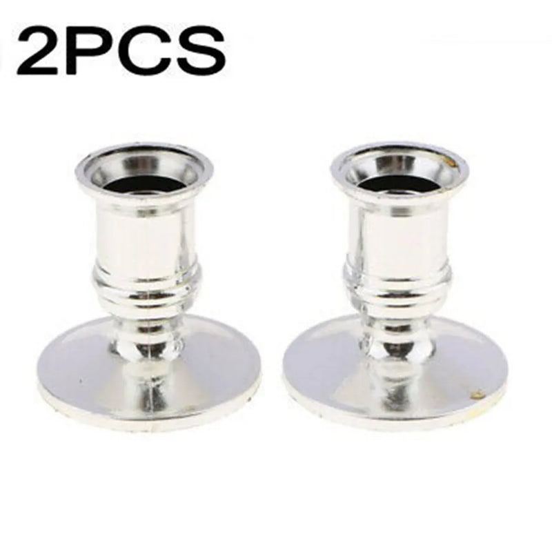 2pcs Traditional Shape Taper Standard Candle Holders Silver/Gold Candlestick Electronic Candles Wedding Dinner Home Decor