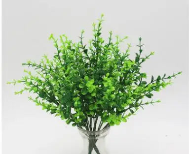 YO CHO Artificial Plants Plastic Twigs Green Grass Fake Plants Twigs Leaves Grass Flower Arrangement Wedding Party Home Decor