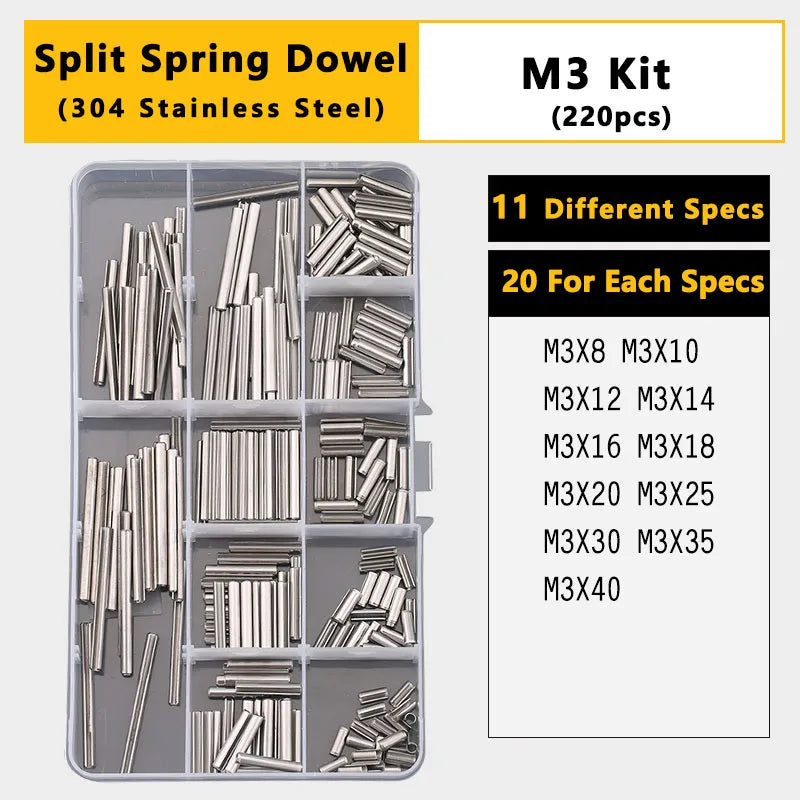 Split Spring Dowel Tension Roll Pin, Cylindrical Dowel Pin Split Pins Clip Cotter Pin Split Spring Pin  Combination Set/Kit