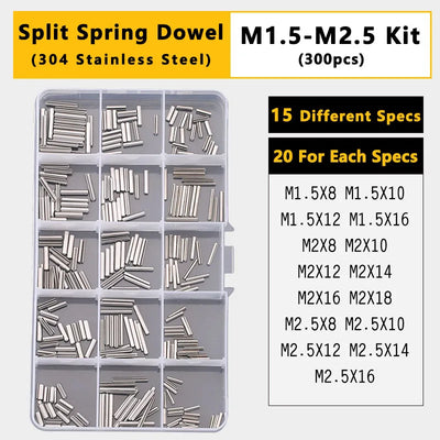 Split Spring Dowel Tension Roll Pin, Cylindrical Dowel Pin Split Pins Clip Cotter Pin Split Spring Pin  Combination Set/Kit