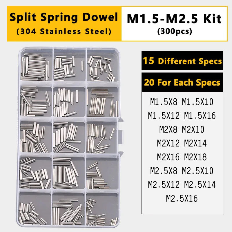 Split Spring Dowel Tension Roll Pin, Cylindrical Dowel Pin Split Pins Clip Cotter Pin Split Spring Pin  Combination Set/Kit