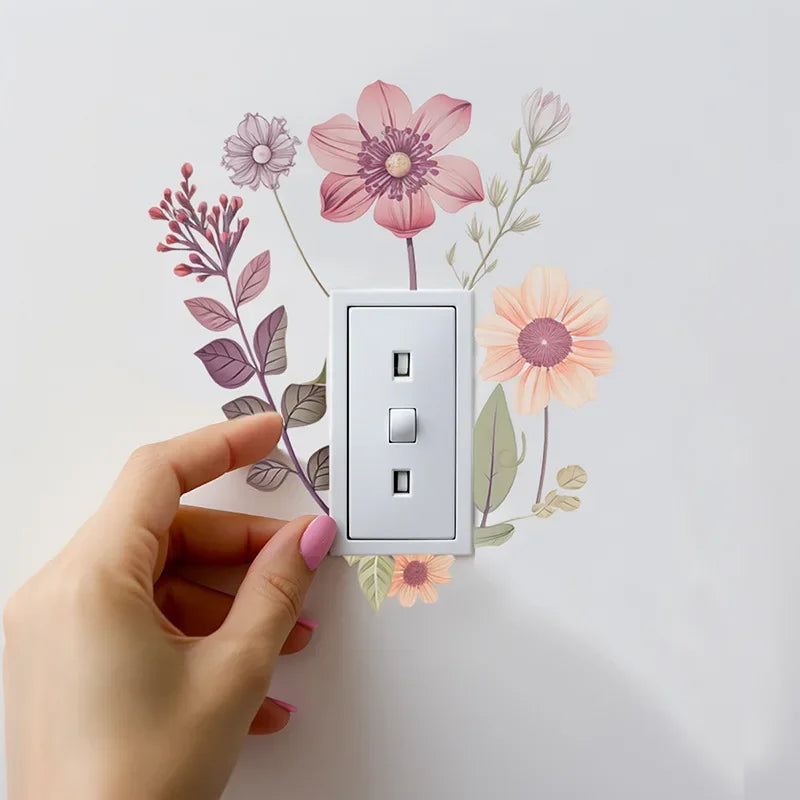 Beautiful flowers Switch Wall Sticker PVC Removable Waterproof sticker for bedroom bathroom Living room Home Decoration Stickers