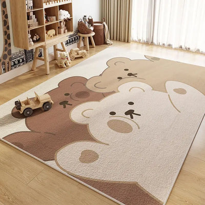 VIKAMA Cartoon Bear Crystal Fleece Carpet - Bedside Bathroom Bedroom Living Room Sofa Rug Anti-Slip Floor Mat Home Decor