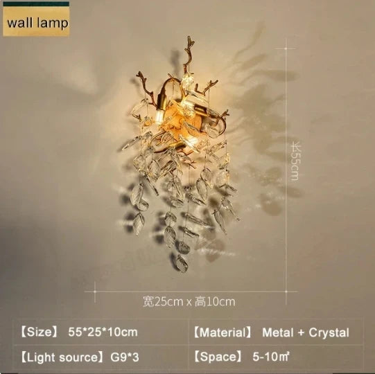 Luxury Dining Room Branch Led Pendant Lights Lustre Crystal Art Hanging Lamp Post Modern Suspend Lamp Gold Chandelier Fixtures