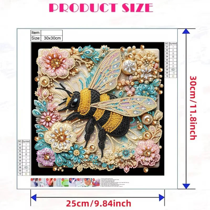 RUOPOTY Special Shape Diamond Art Painting Kits For Adults Bee Round Full Drill Diamond Art Painting Kits Crystal Rhinestones