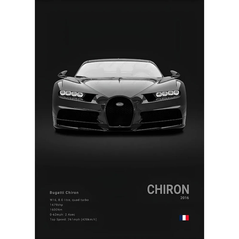 Black Cool Sports Famous Supercar B-Bugatti V-Veyron CHIRON DIVO BOLIDE Poster Home living room Wall Art Garage Room Decor