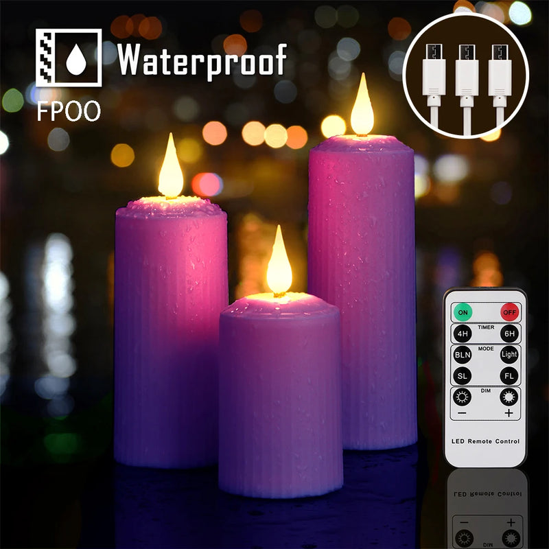 FPOO Rechargeable Candles By USB With Flickering Flame Remote Control Waterproof Led Candle Pink Wedding Decoration Candle Light