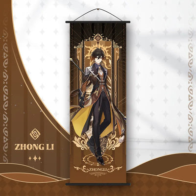 Genshin Impact Scroll Canvas Painting Raiden Shogun Ganyu Zhongli Home Decor Wall Hanging Anime Poster Wall Art Room Decoration