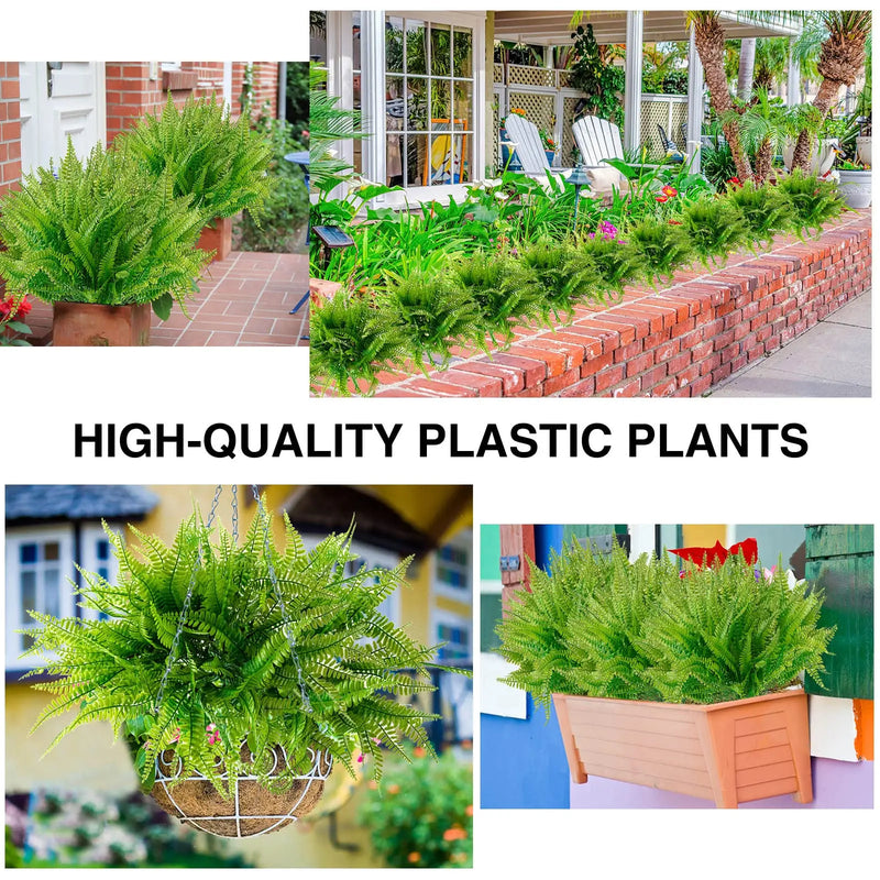 4 Bundles Artificial Plants Fake Boston Ferns Bushes Faux Shrubs  Greenery UV Resistant Plant for Home Garden Outdoor Yard Decor