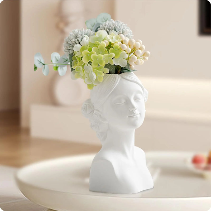 Modern Nordic Ins Ceramic Vase Simplicity Unglazed White Ceramic Vase Lovely Girl Head & Bust Vase For Living Room Office Decor