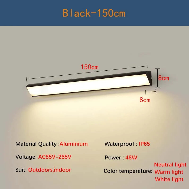 Outdoor long strip wall lamp waterproof IP65, modern and simple LED wall lamp, suitable for courtyard, garden, outdoor lighting.