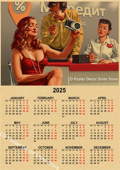 USSR CCCP 2025 Calendar Poster Celebrity Aesthetic Prints Posters Wall Art Retro Painting Home Room Cafe Club Dorm Wall Decor