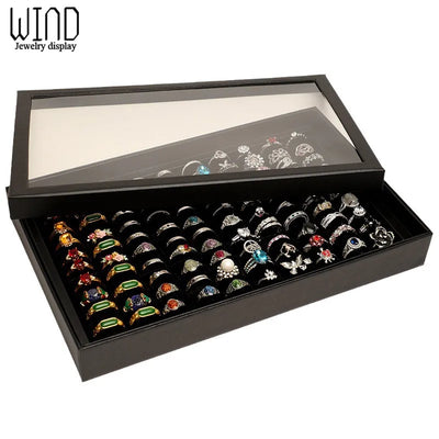 Exquisite 100Slot Sponge Ring Earring Jewelry Storage Display Box Case Holder Showcase Ring Cufflink Jewelry Tray With Lid