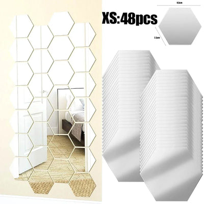 Lots Hexagonal Acrylic Mirror Wall Sticker Mini Mirror Solid Paster Self-adhesive Gold Silver Decals Home Bedroom Art Decoration