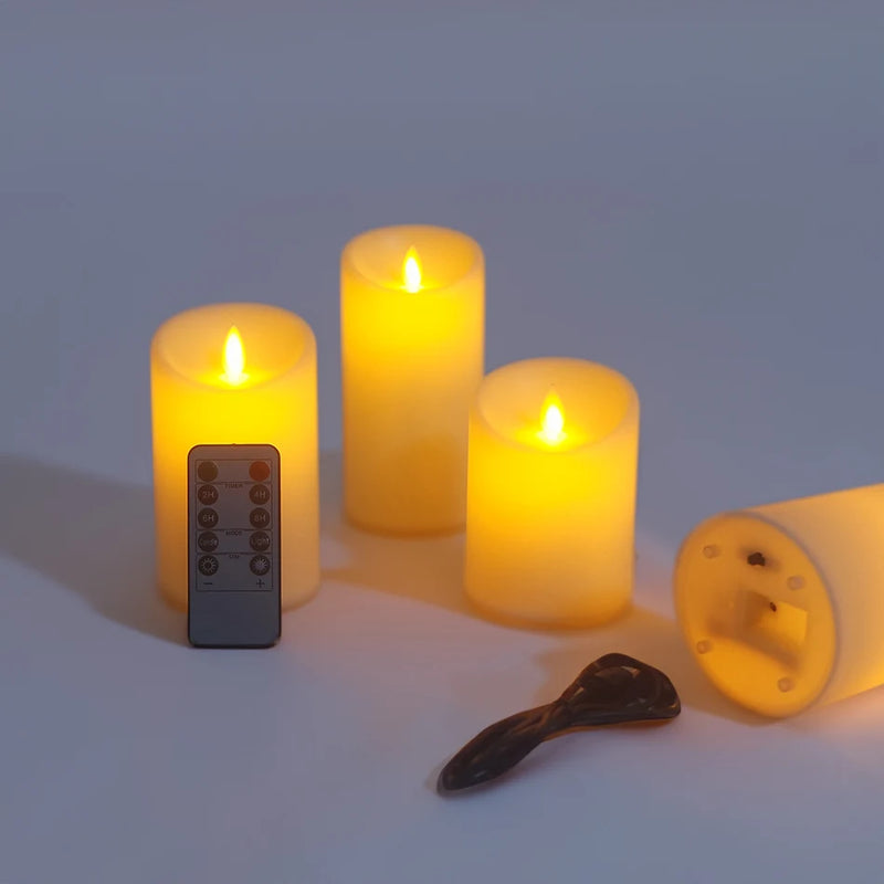 3pcs/set USB Rechargeable Flameless Electric Led Candles With Remote Control,Pillar Candles Home Decor., Wedding Decoration