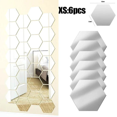 Lots Hexagonal Acrylic Mirror Wall Sticker Mini Mirror Solid Paster Self-adhesive Gold Silver Decals Home Bedroom Art Decoration