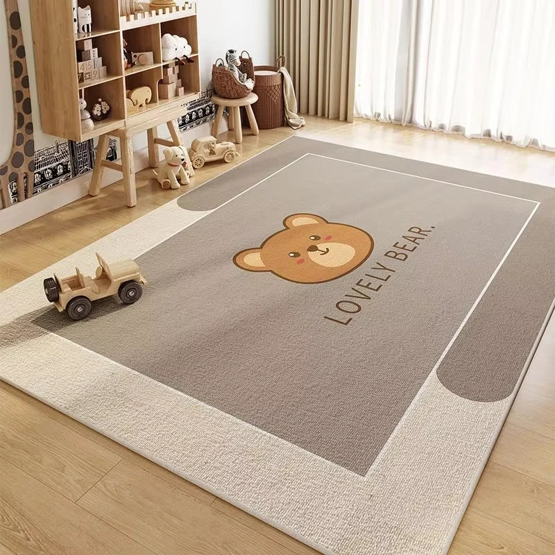 VIKAMA Cartoon Bear Crystal Fleece Carpet - Bedside Bathroom Bedroom Living Room Sofa Rug Anti-Slip Floor Mat Home Decor