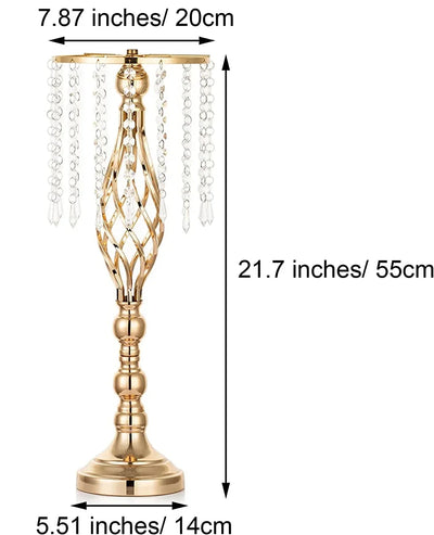 10pcs Gold Silver Vases for Wedding Centerpiece Table Decorations with Crystal Strings, Wedding Metal Flower Stands