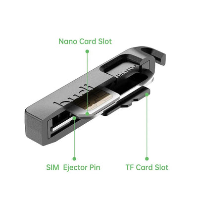 BUDI SIM TF Card Slot Storage Box With Mobile Phone Card Ejector Pin Anti-Lost Lanyard Universal Phone Ejector Pin SIM Card Tray