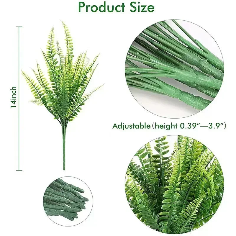 Artificial plants for outdoor decoration, artificial plants, faux Fern foliage, UV resistant, without fade, plastic, 4PCs