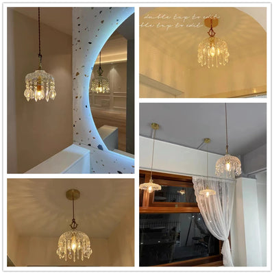 YEBMLP French Retro Glass Hanging Light Indoor LED Luxury Art Chandelier Bedroom Bar Restaurant Table Pendant Lamp With E14 Bulb