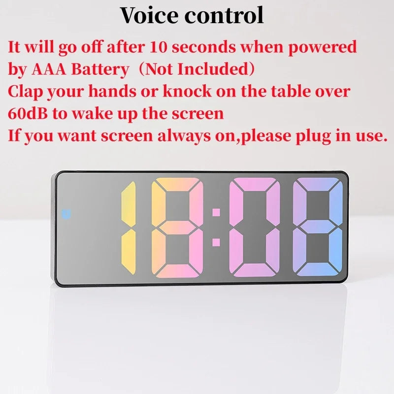 Voice Control Color Digital Alarm Clock TEMP Date Display Night Mode Snooze Table Clock Anti-disturb Function 12/24H LED Clock