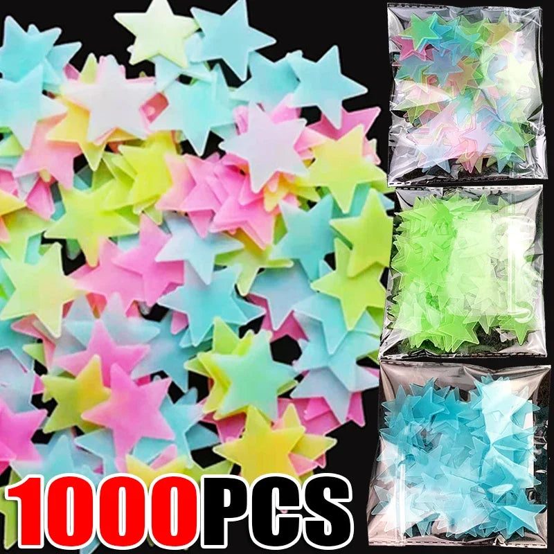 50/1000Pcs Glow in The Dark Stars Wall Stickers Luminous 3D Fluorescent Adhesive Decoration for Home Baby Kids Bedroom Ceiling