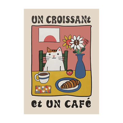 Retro Kitchen Canvas Poster Cat Chef Art Print Dishes Wall Art Pictures for Bedroom Kitchen Home Decoration Gift Idea