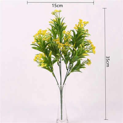 YO CHO Artificial Plants Plastic Twigs Green Grass Fake Plants Twigs Leaves Grass Flower Arrangement Wedding Party Home Decor