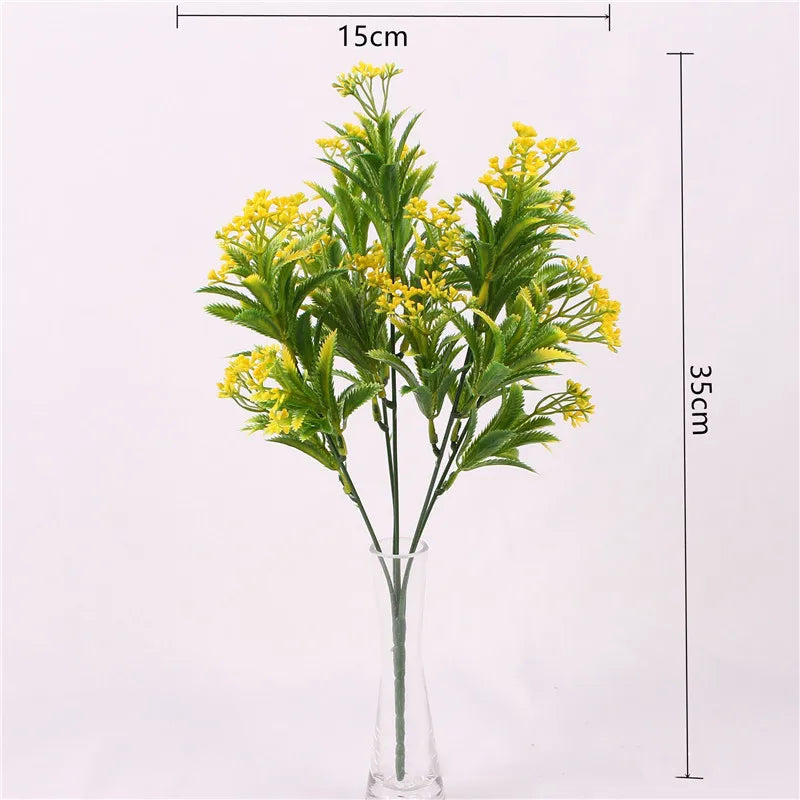 YO CHO Artificial Plants Plastic Twigs Green Grass Fake Plants Twigs Leaves Grass Flower Arrangement Wedding Party Home Decor